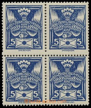 135762 -  Pof.143A R1, 5h blue block of four with retouch in/at lette