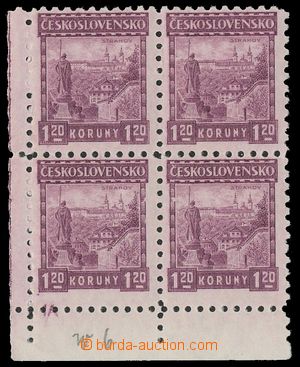 135784 - 1926 Pof.213, Strahov, corner blk-of-4 with plate number 1A,