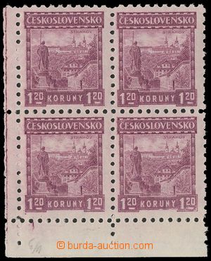 135785 - 1926 Pof.213, Strahov, corner blk-of-4 with plate number 1, 
