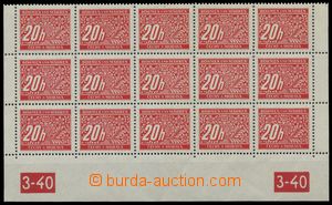 135957 - 1939 Pof.DL3, 20h red, the bottom blk-of-15 with plate numbe