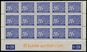 135958 - 1939 Pof.DL14, 20K blue, the bottom blk-of-15 with plate num