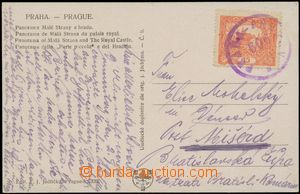 136144 - 1919 train post PRAHA–PŘEROV, postcard with provisory vio