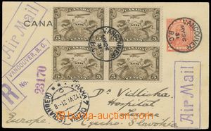 136365 - 1931 Reg and airmail PC 2c George V., uprated by. block of f