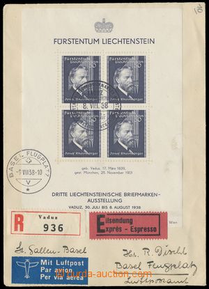 136443 - 1938 R+Ex+Let-dopis vyfr. aršíkem Mi.Bl.3, PR VADUZ/ III. 