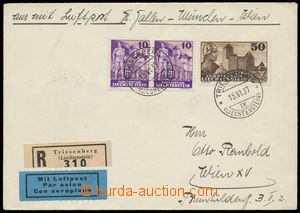 136446 - 1937 Reg and airmail letter to Vienna with Mi.158 2x, 164, C