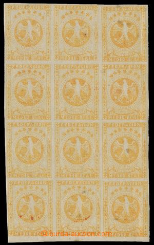 136646 - 1863 Mi.9, Eagle ½R yellow, blk-of-12 (!), very fine pi