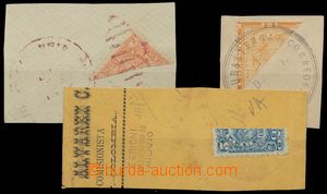 136657 - 1890-1904 comp. 3 pcs of cut-squares with bisected stamps, 1