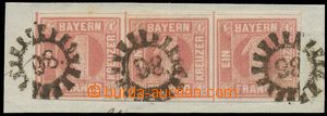 136667 - 1850 Mi.3Ia, Numeral in Circle 1 Kr red, str-of-3 on cut-squ