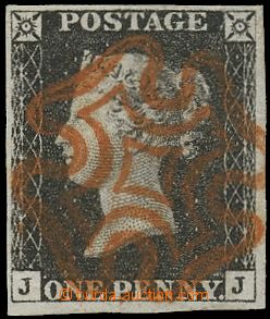 136686 - 1840 Mi.1b; SG.2, Black Penny, plate 4, letters J-J, luxury 