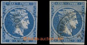 136694 - 1870 Mi.36a, Hermes 20L modrá, sestava 2ks známek, kontrol