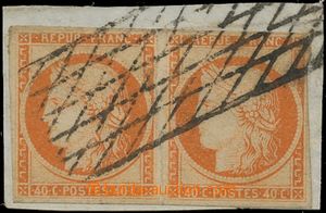 136697 - 1849 Mi.5a, Ceres 40c, pair on cut square, between stamps or