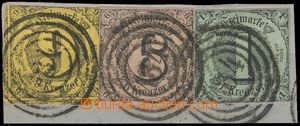 136706 - 1852 Mi.7, 9, 10 pt, Numeral in Circle, values 1 Kr, 6 Kreuz