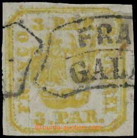 136710 - 1862 Mi.8I, United Coat of Arms 3Par yellow, framed pmk FRAN