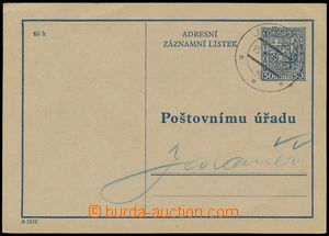136787 - 1937 CAZ1A, adresní lístek, český text, DR JAROMĚŘ/ 15