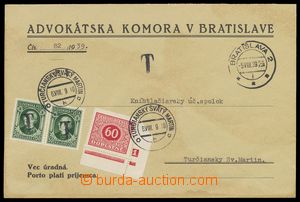 136941 - 1939 úřední nefrankovaný dopis kde porto platí příjem