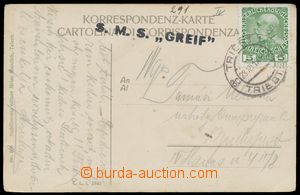 136981 - 1912 S.M.S. GREIF black straight line postmark on/for franke