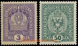 137126 - 1916 Mi.185, 195, Crown 3h and Coat of arms 50h, thick paper