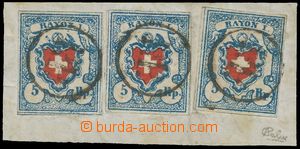 137260 - 1851 Mi.9II, RAYON I 5Rp blue / red, 3 stamps on cut-square 