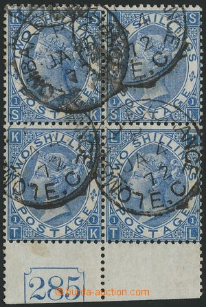 137308 - 1867 Mi.34; SG.118, 2Sh modrá, TD 1, krajový 4-blok, na ok