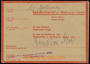 137646 - 1944 nádražní psaní, 2-řádkové razítko Telegrafní a