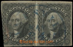 137735 - 1851 Mi.7, Washington 12c black, horizontal pair, L stmp dam