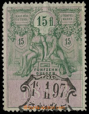 137748 - 1893 AUSTRIA-HUNGARY  documentary stamp Koř.399, 15Fl issue