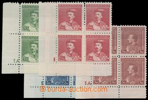 137843 - 1932 Pof.268-271, Tyrš, blocks of four with plate number, i