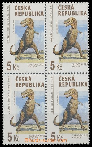 138749 - 1994 Pof.44, Prehistoric Dinosaurs 5CZK, block of four, prod