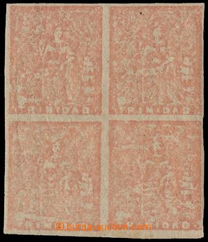 138780 - 1858 Mi.7, Sedící Britannia 1P červená, 4-blok, kamenoti