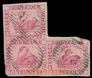 138785 - 1861 Mi.9A; SG.44, Černá labuť 1P růžová, 3-blok, lev