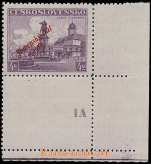 138993 - 1939 Alb.20, Poděbrady 4CZK violet, the bottom corner piece