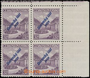 138997 - 1939 Alb.19b, Slavkov 3,50Kč fialová, modrý přetisk, roh