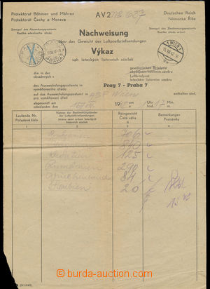 139127 - 1942 LETECKÁ POŠTA  česko-německý formulář - výkaz v