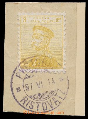 139294 - 1914 Mi.128, King Peter I. 3Din yellow, on small cut-square 