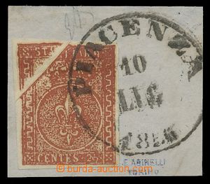 139339 - 1853 Mi.8, Znak 25C červenohnědá, známka na výstřižku