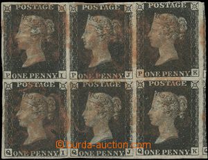 139440 - 1840 Mi.1b, SG.2, Black Penny, černá, TD 5, 6-blok písmen