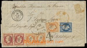 139447 - 1855 skládaný dopis do Mexika vyfr. zn. Mi.13, 15 3x, 16 2