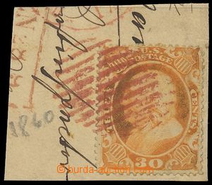 139529 - 1860 Mi.14, Franklin 30C oranžová, na výstřižku s červ