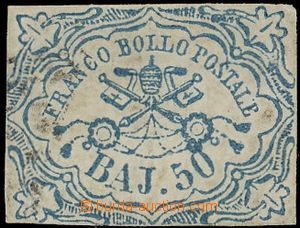 139643 - 1852 Mi.10; Sas.10, Papežský znak 50Baj modrá, těsný al