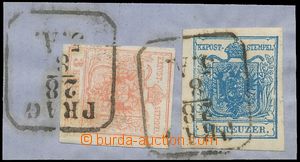 139684 - 1850 cut square with stamp. 3 Kreuzer + 9 Kreuzer, Mi.3, 9, 