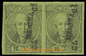 139832 - 1868 Mi.50, Hidalgo 12C black on green paper, type II with d