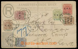 139856 - 1902 BOER WAR  postal stationery cover 4P sent as Reg, uprat