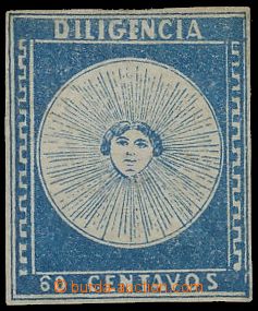 139948 - 1856 Mi.1, Slunce s paprsky 60C modrá, nápis DILIGENCIA, b