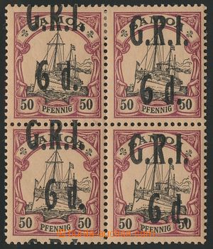 139964 - 1914 Mi.8; SG.104, overprint G.R.I. 6d/50Pf lilac, block of 
