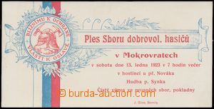 140457 - 1923 FIREFIGHTERS / MOKROVRATY, ball invitation-card, nice