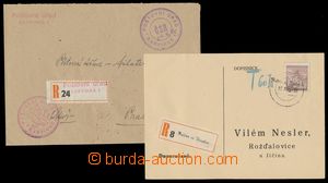 140818 - 1945 dopis a lístek zaslané jako R s vylepenými vlakovým
