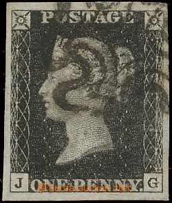 141828 - 1840 Mi.1b; SG.2, Black Penny, plate 9, letters J–G, wide 