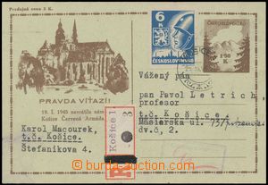 141866 - 1945 CDV73, Košice-issue, Reg PC in the place, uprated with