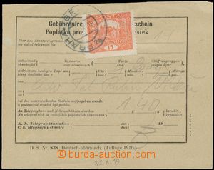 142035 - 1919 podací lístek na telegram vyfr. zn. Pof.7, 15h cihlov