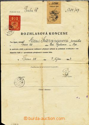 142060 - 1947 CZECHOSLOVAKIA 1945-92 broadcast licence with mounted r